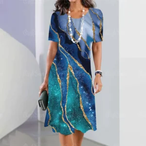 Elegant Graphic Print Midi Dress – Summer Style